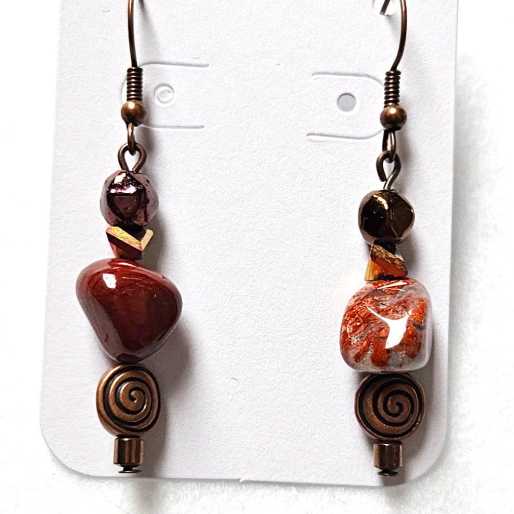 J98 Handmade Beaded Bronze Dangle Earrings
